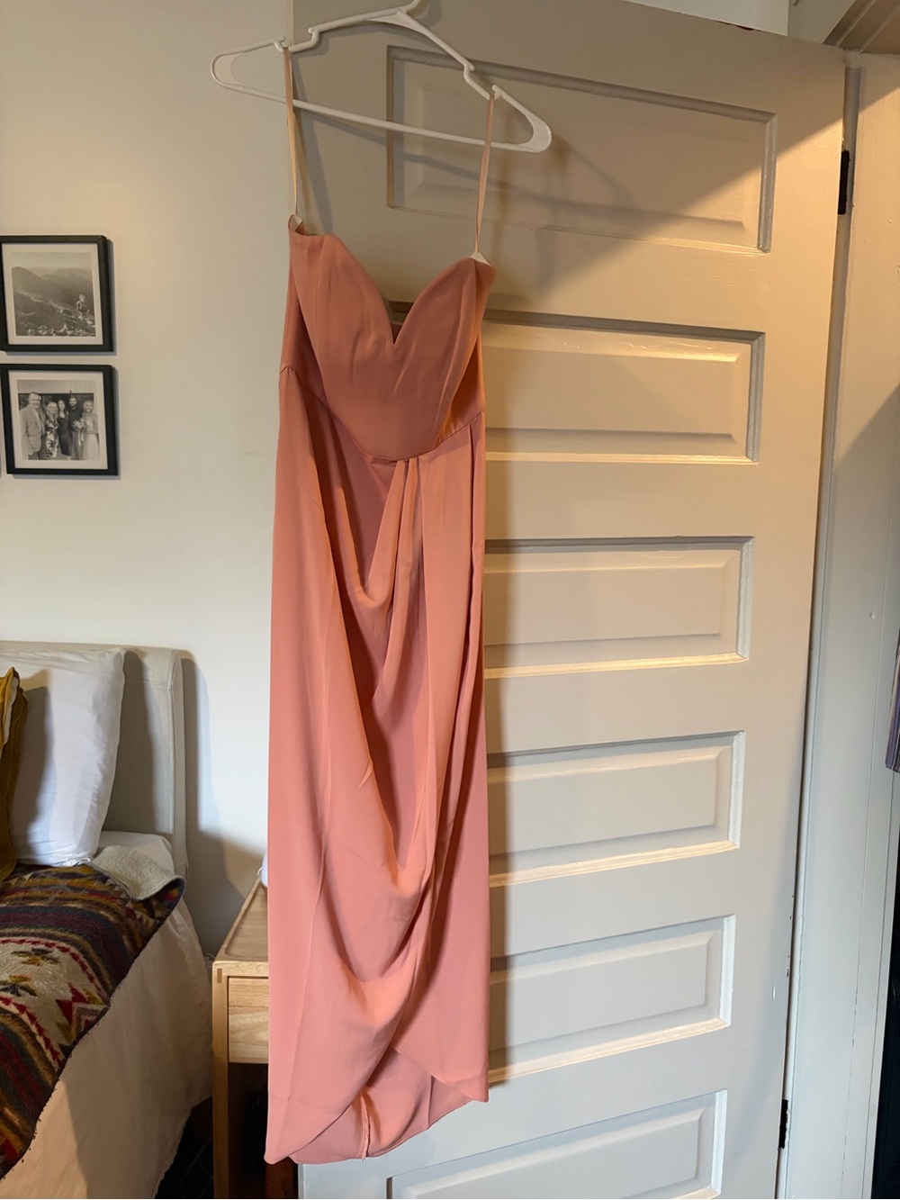 Shona Joy Dusty Rose Strapless Draped Midi Dress